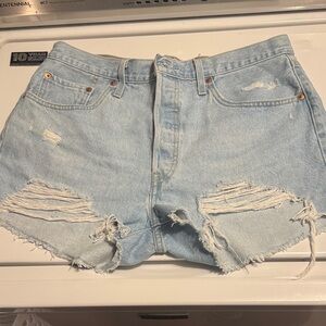 Levi's 501 Light Blue Ripped Jean Shorts
